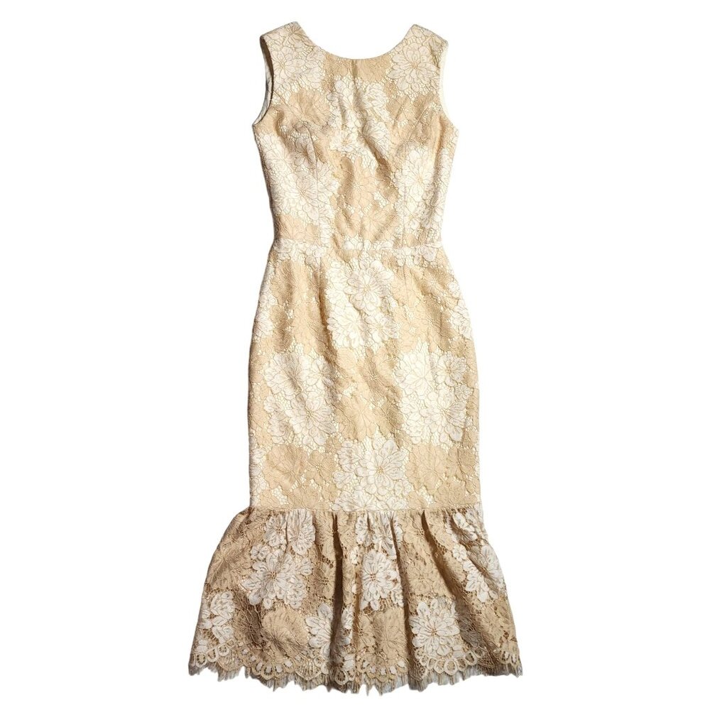Women's Dress The Population Cream White Tan Nude Lace Mermaid Dress Gown Small